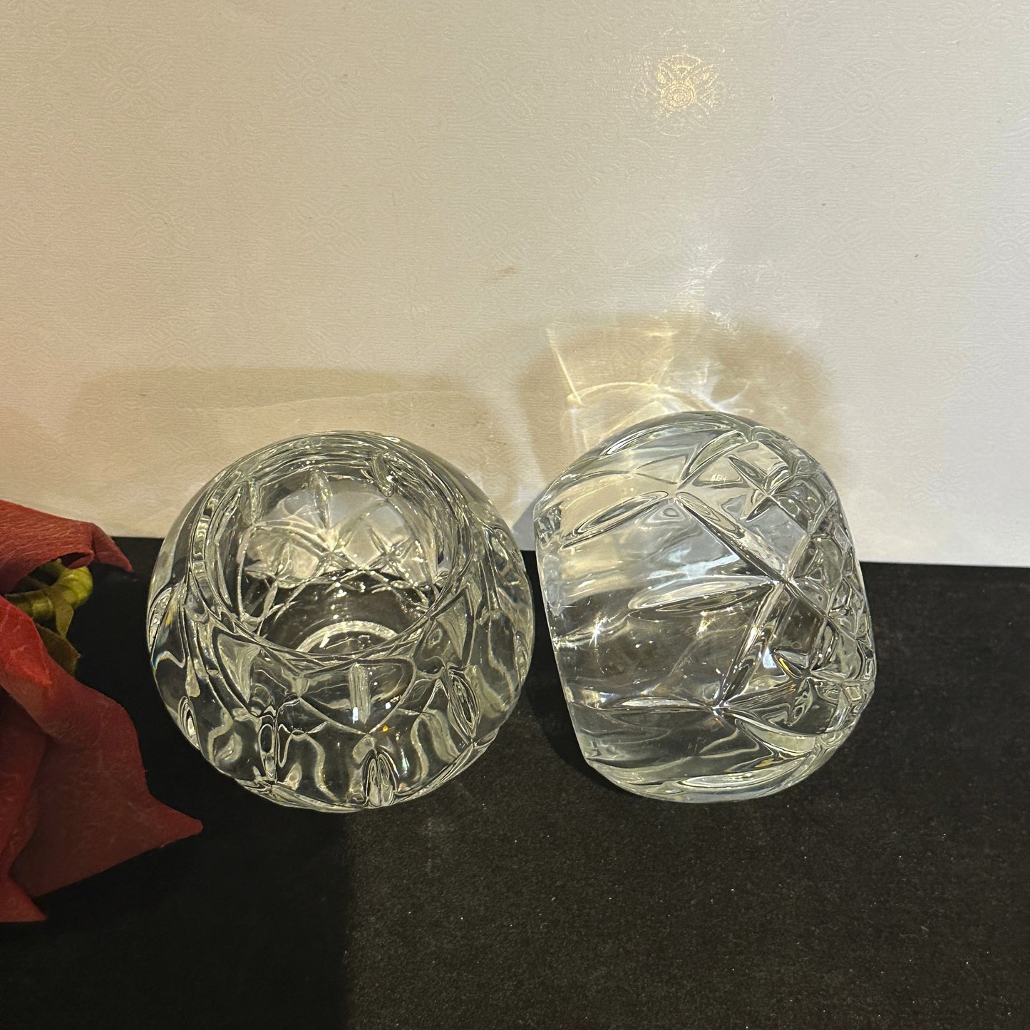 Vintage Pair Homco Heavy Crystal 2.5" Tea Light Round Candle Holders