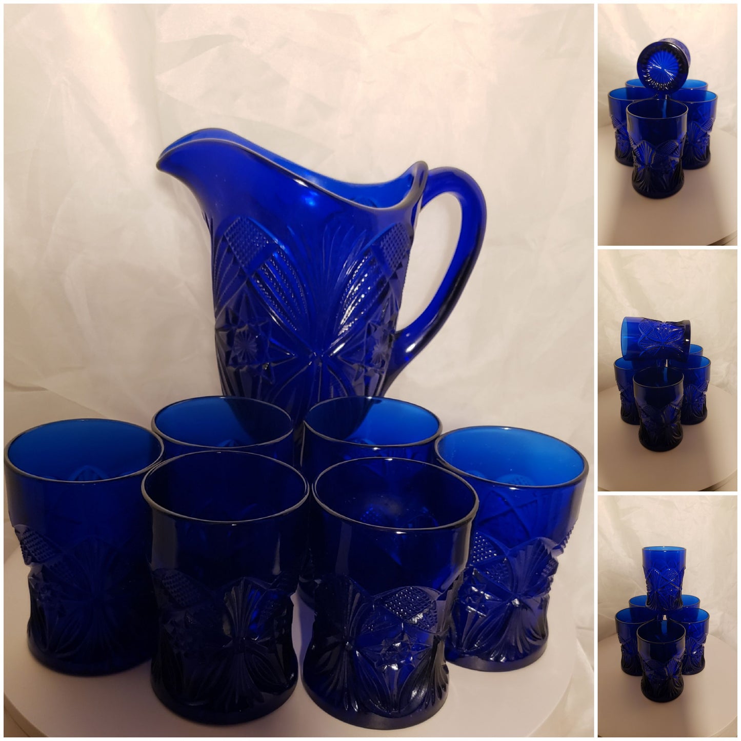 Mosser Cobalt Blue Pitcher & Matching Tumblers Set